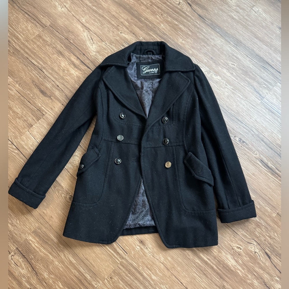 Guess Black Double-Breasted peacoat